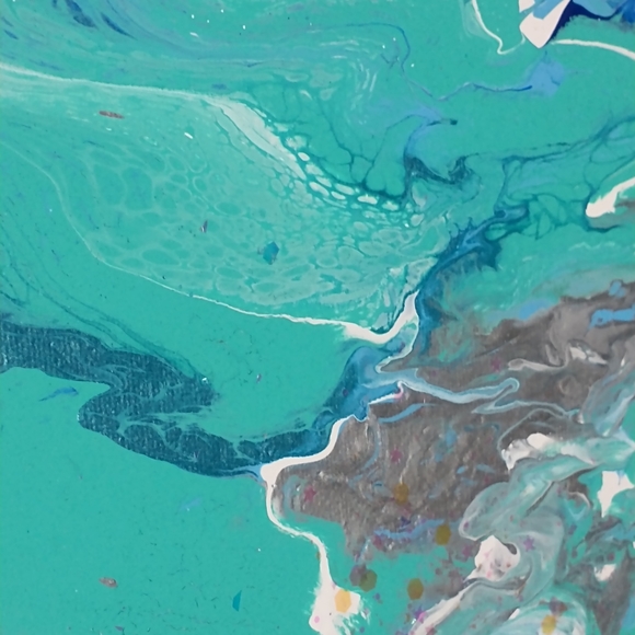 UNDERWATER FANTASY - Original Painting, 16x20 - Turquoise, Blues, Silver, White - Picture 6 of 16